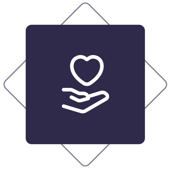 Hand holding heart icon on dark background.