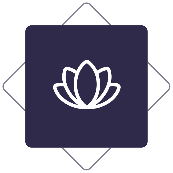 White lotus icon on dark square background.