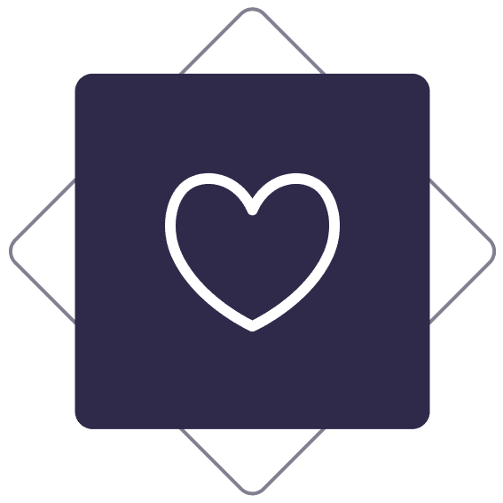 Heart icon on dark square background.