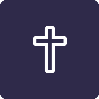 White cross on dark blue background.